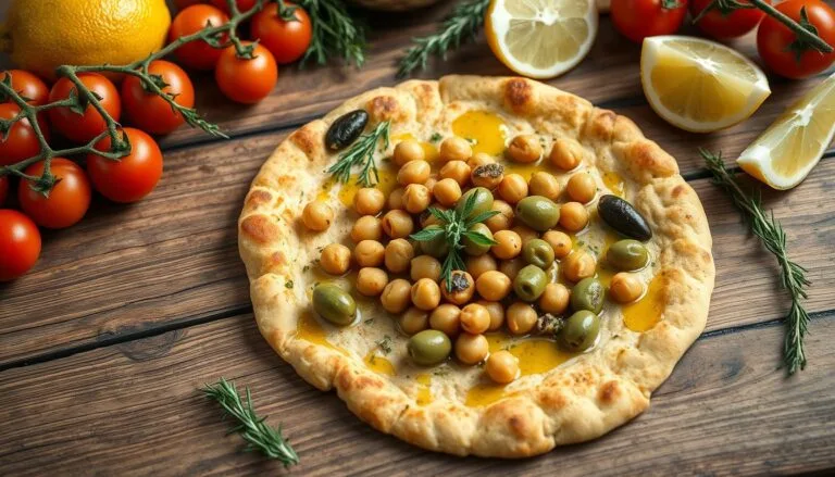 Mediterranean Chickpea and Olive Flatbread